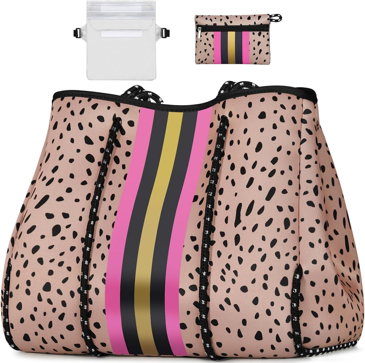 Neoprene Beach Bag with Inner Zipper Pocket, Large Beach Tote Bag with Purse, Machine Washable Travel Tote Bag