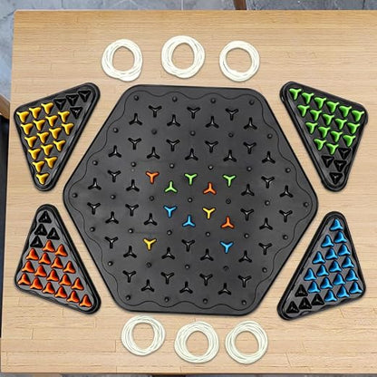 Triangle Strategy Board Game for Kids & Adults – Spatial Reasoning Puzzle with Pegs & Bands for Family Game Night