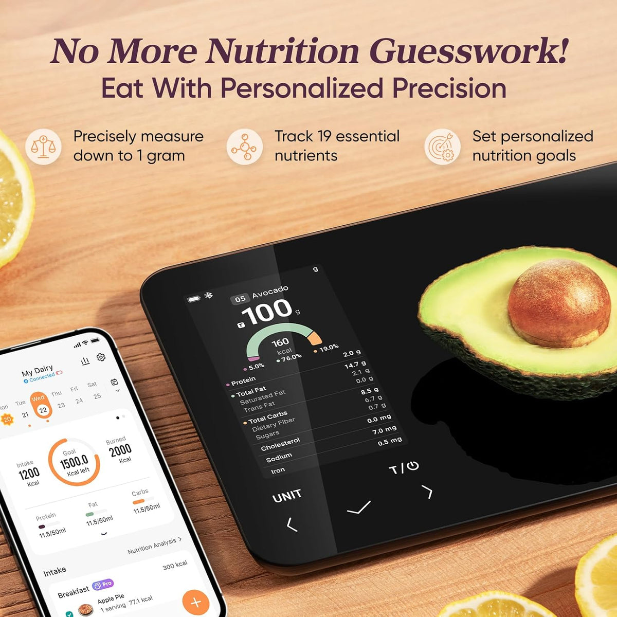Báscula de cocina inteligente | Báscula digital de alimentos con calculadora nutricional | Medición de peso precisa para la preparación de comidas saludables