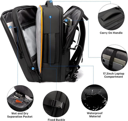 Convertible Carry-On Backpack with Laptop Compartment | Water-Resistant Travel Bag with Duffle Mode | Fits 17-Inch Laptop | Security Pocket