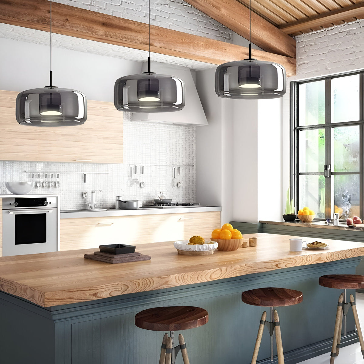 Glass Hanging Ceiling Fixture with Adjustable Cord for Dining Tables & Kitchen Islands | Color-Tunable LED Modern Farmhouse Style
