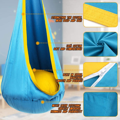 Hanging Pod Chair for Kids and Adults – Cozy Fabric Swing Seat for Indoor and Outdoor Relaxation, Reading Nook