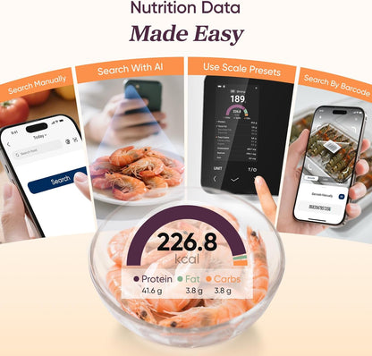 Báscula de cocina inteligente | Báscula digital de alimentos con calculadora nutricional | Medición de peso precisa para la preparación de comidas saludables