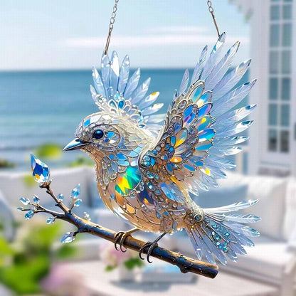 Adorno de cristal para ventana con forma de pájaro: decoración de luz reflectante para el hogar