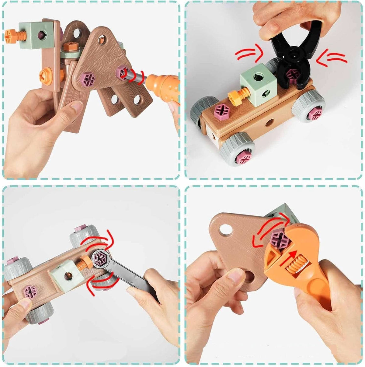 Kids Construction Toy Workshop with Realistic Power Tools 198-Piece STEM Building Set ABS Plastic Pretend Play Drill Screwdriver for Boys Gi