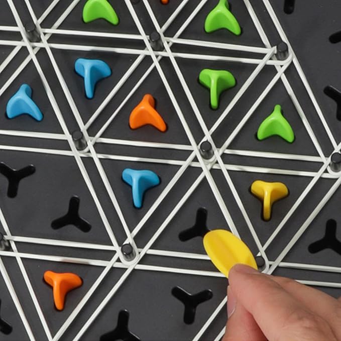 Triangle Strategy Board Game for Kids & Adults – Spatial Reasoning Puzzle with Pegs & Bands for Family Game Night