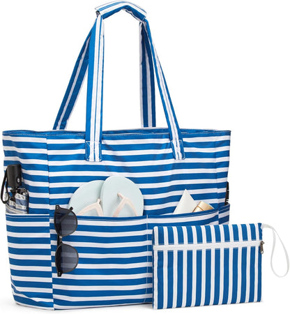 Bolsa de playa impermeable y resistente a la arena, bolso de playa plegable con compartimento para ropa mojada, bolsa de playa extragrande para viaje