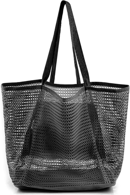 Summer Vibes | Mesh Beach Tote Bag with Large Inner Pocket | Sandproof Design for Effortless Travel