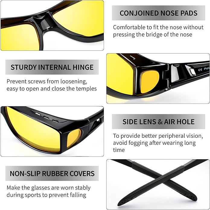 Yellow-Tinted Driving Eyewear for Reduced Headlight Glare at Night & Dusk | Polarized Lenses for Improved Road Visibility | Featherweight