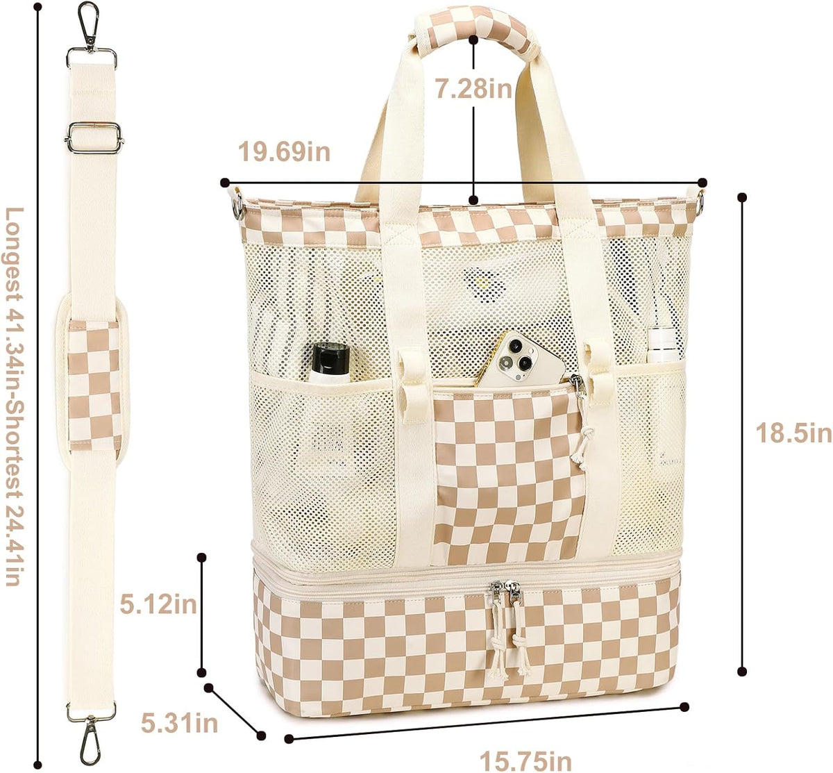 Ortekor | Bolsa de playa de malla con compartimento térmico | Bolso de piscina elegante y versátil para salidas de verano