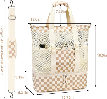 Ortekor | Bolsa de playa de malla con compartimento térmico | Bolso de piscina elegante y versátil para salidas de verano
