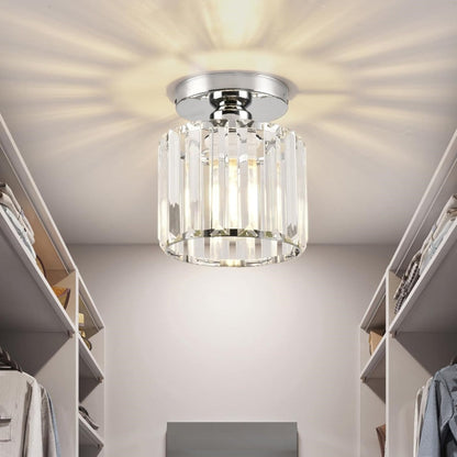 Decorative Flush Mount Light Fixture with Glass Cube and Metal Accents E27 Socket for Entryway Bedroom Small Room Ambient Overhead Lighting