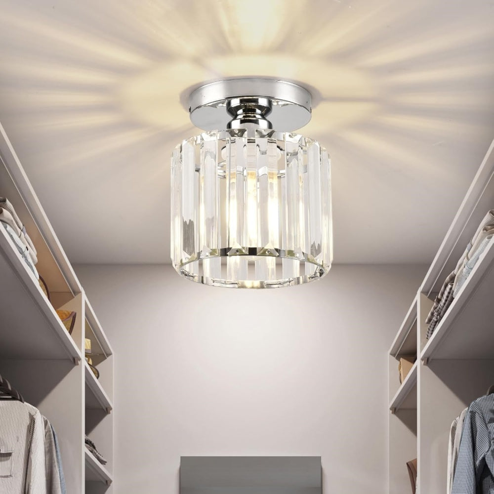 Cube Crystal Flush Mount Ceiling Light with Brass Frame 10 Inch for Bedroom Hallway Entryway Living Room Office Modern Home Lighting Fixture