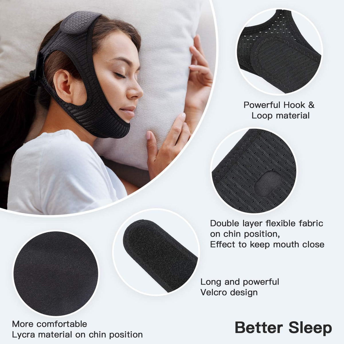 Jaw Support Sleep Band for Mouth Breathing & Nighttime Noise – Adjustable Comfort Strap for Men Women Kids