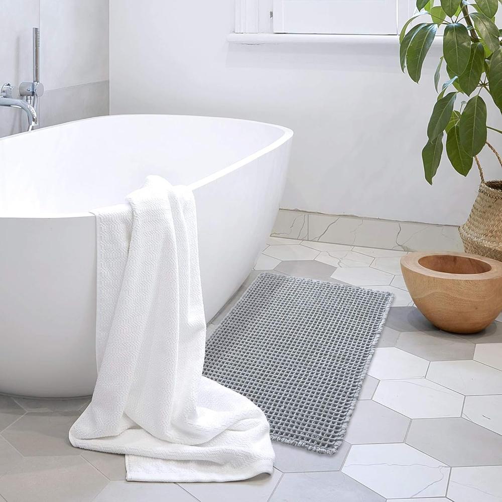 Alfombra de baño de tejido tipo waffle, de secado rápido, antideslizante, color beige, para hogares modernos, felpa cómoda