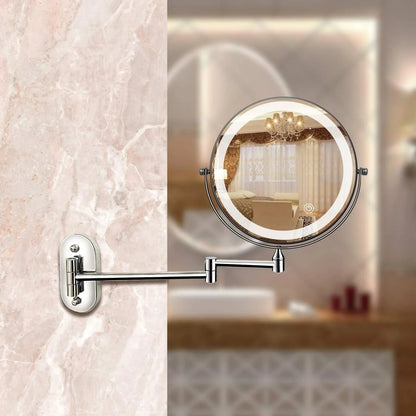 Lighted Makeup Mirror Wall Mount with Extendable Arm 8 in Chrome Magnifying Vanity Mirror for Bathroom Grooming Skincare Eyebrow Shaping Tou