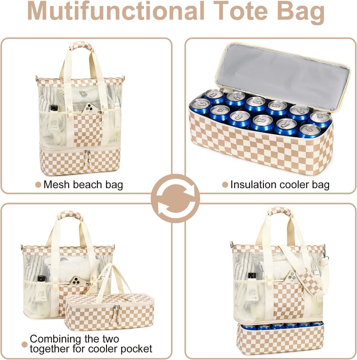Ortekor | Bolsa de playa de malla con compartimento térmico | Bolso de piscina elegante y versátil para salidas de verano