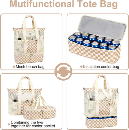 Ortekor | Bolsa de playa de malla con compartimento térmico | Bolso de piscina elegante y versátil para salidas de verano