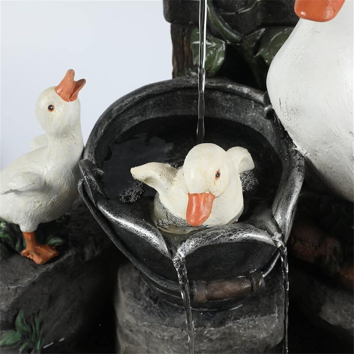 Tabletop Water Fountain with Animal Figurine & Solar LED Light for Patio Garden Balcony Outdoor Decor