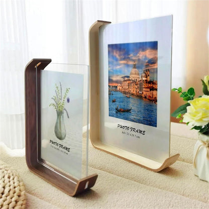 Picture Frame Double Sided, Wood Picture Frame with Acrylic Glass, Wooden Frame for Tabletop and Shelf Display