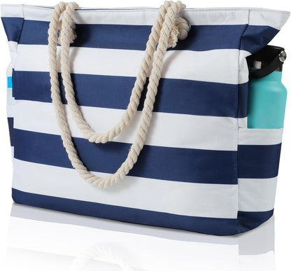 Oversized Zippered Tote with Sand-Resistant Lining for Pool Days & Travel | Water-Resistant Canvas Carryall