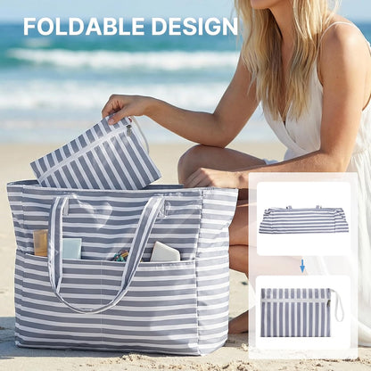 Bolsa de playa impermeable y resistente a la arena, bolso de playa plegable con compartimento para ropa mojada, bolsa de playa extragrande para viaje