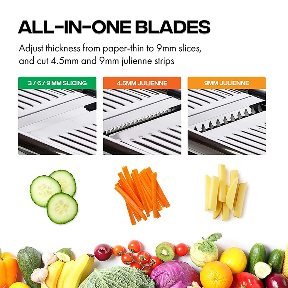 Adjustable Vegetable Slicer with 6 Thickness Settings & Safety Guard for Potatoes, Cucumbers, Carrots