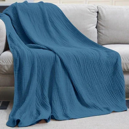 Lightweight Cotton Gauze Throw Blanket – Breathable Summer Layer for Bed, Couch & Chair – Natural Organic Fabric – Soft All-Season Cover