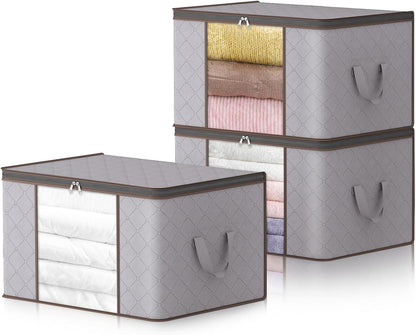 Fabric Closet Organizer Bin 24 Gallon Gray with Clear Window Collapsible Under Bed Storage Container for Comforters Seasonal Clothes Linens