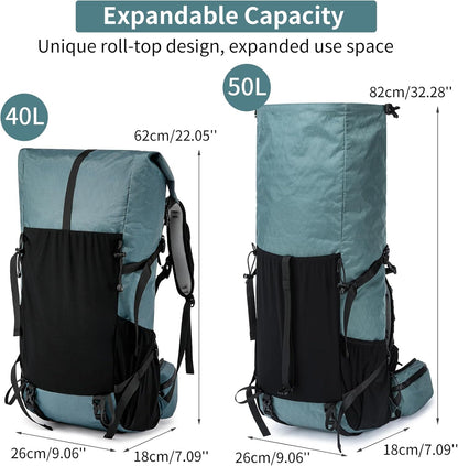 Equipo de aventura | Mochila de senderismo de 50L con armazón interno y diseño ligero | Bolsa de viaje duradera para montañismo y acampada