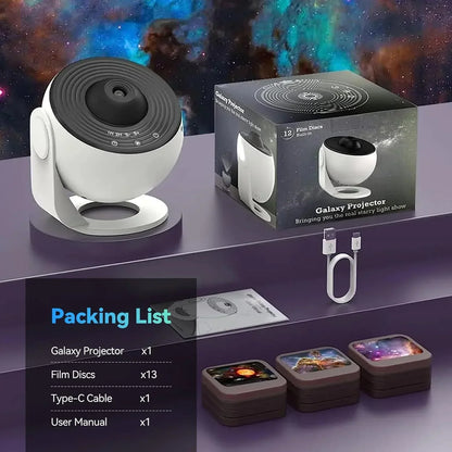 Celestial Night Light Projector with 13 Interchangeable Space Disks, 360° Rotation, HD Cosmic Display for Bedroom, Nursery & Home Decor