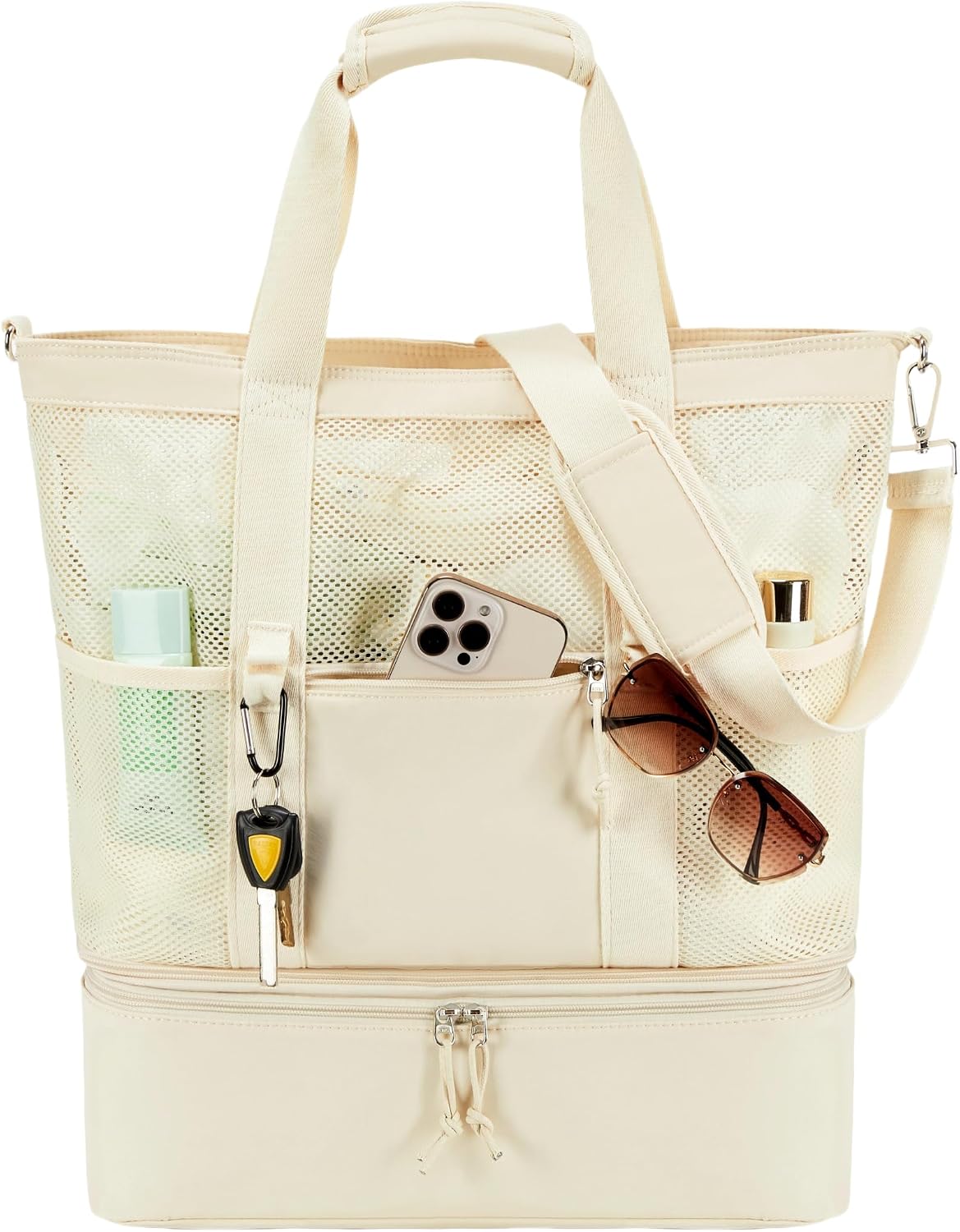 Ortekor | Bolsa de playa de malla con compartimento térmico | Bolso de piscina elegante y versátil para salidas de verano