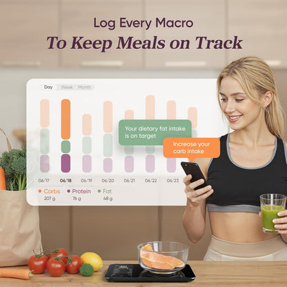 Báscula de cocina inteligente | Báscula digital de alimentos con calculadora nutricional | Medición de peso precisa para la preparación de comidas saludables