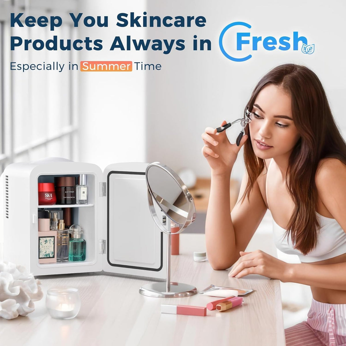 Mininevera compacta | Refrigerador portátil pequeño de 4 L con estantes ajustables | Ideal para medicamentos, cuidado de la piel, bebidas y aperitivos en el dormitorio, el coche o la oficina