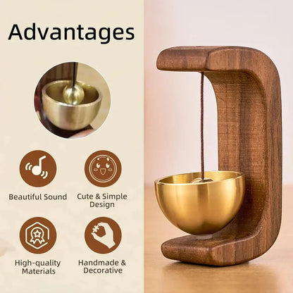 Magnetic Sound Bowl Desktop Wind Chime in Beech or Walnut Wood with C-Frame Stand for Meditation Relaxation Home Office Decor