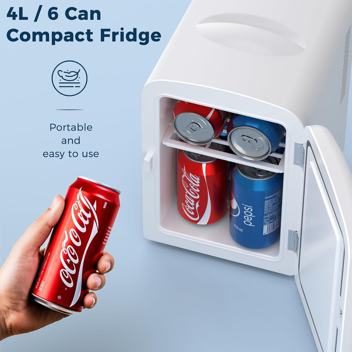 Mininevera compacta | Refrigerador portátil pequeño de 4 L con estantes ajustables | Ideal para medicamentos, cuidado de la piel, bebidas y aperitivos en el dormitorio, el coche o la oficina