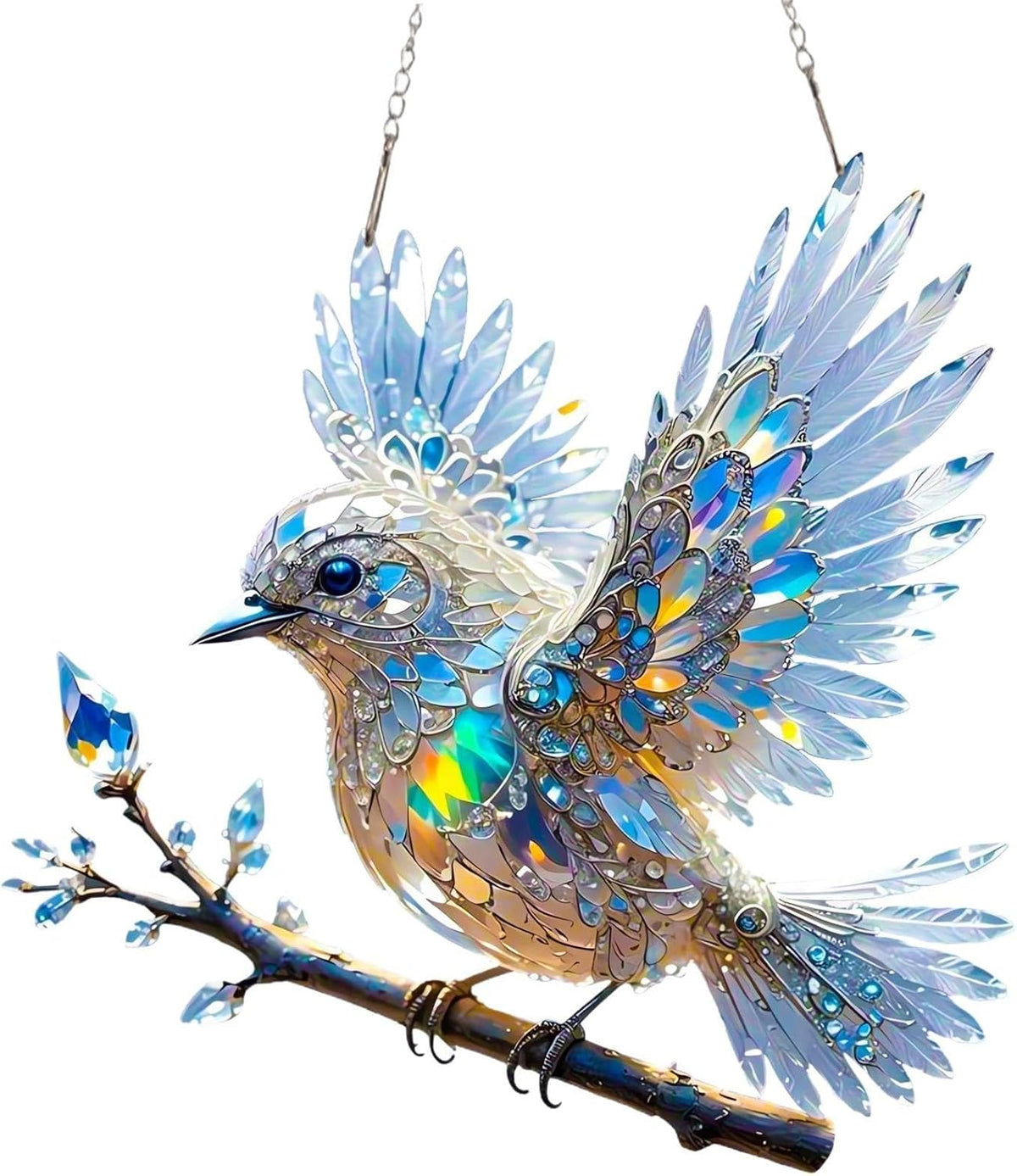 Prism Bird Window Ornament - Rainbow Light Catcher Suncatcher for Home Windows, Crystal Effect Acrylic Decoration 6x6 or 8x8 Inch