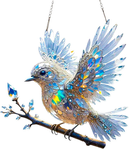 Adorno de cristal para ventana con forma de pájaro: decoración de luz reflectante para el hogar