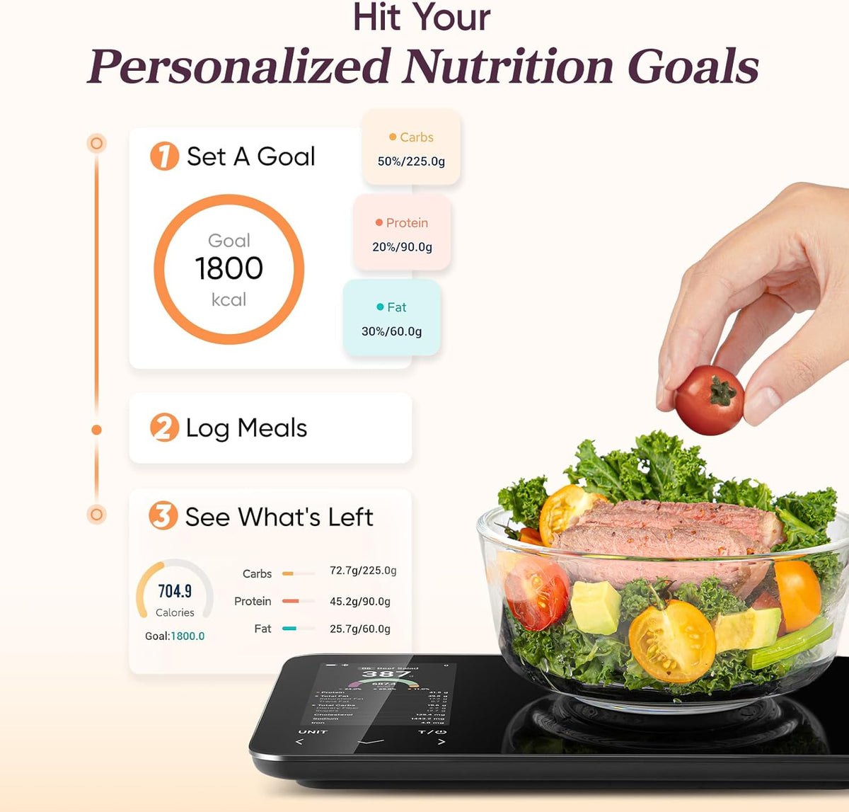 Báscula de cocina inteligente | Báscula digital de alimentos con calculadora nutricional | Medición de peso precisa para la preparación de comidas saludables