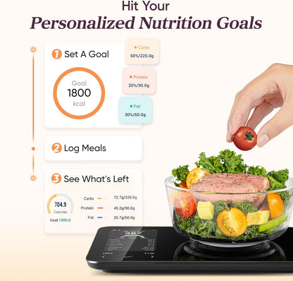 Báscula de cocina inteligente | Báscula digital de alimentos con calculadora nutricional | Medición de peso precisa para la preparación de comidas saludables