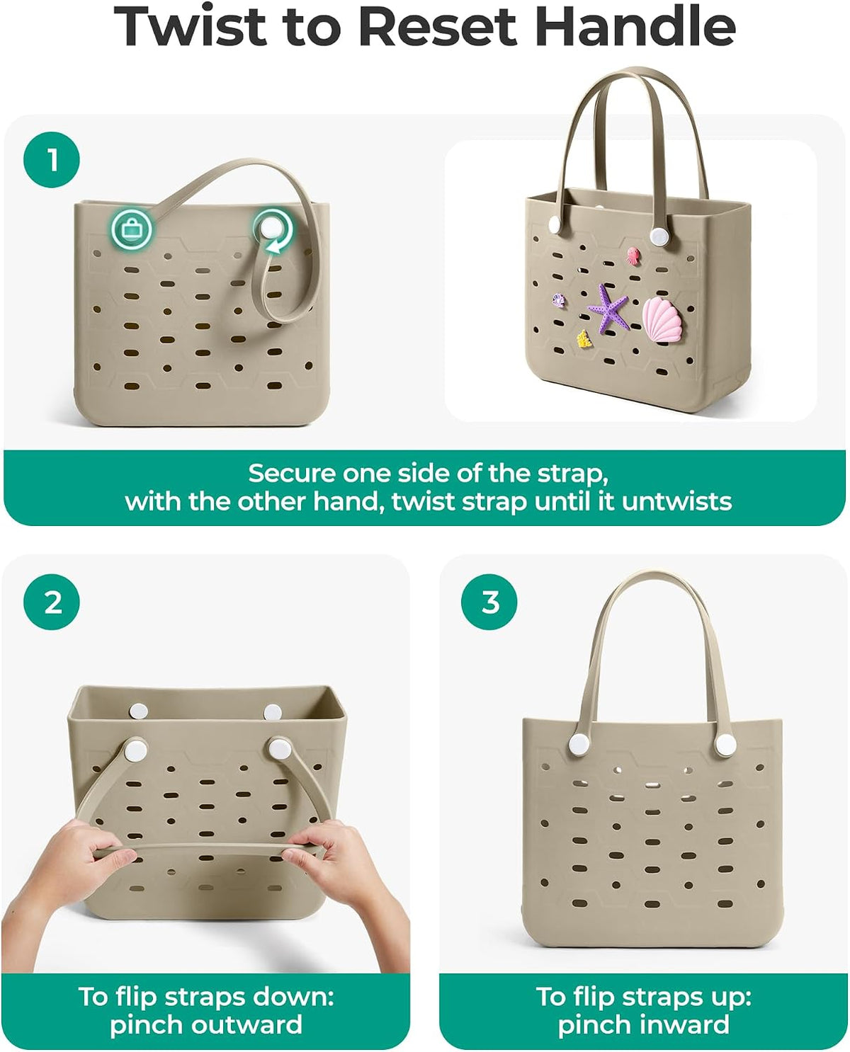 Bolso tote de goma resistente al agua Ortekor con diseño a prueba de arena | Esencial elegante para unas vacaciones de verano divertidas