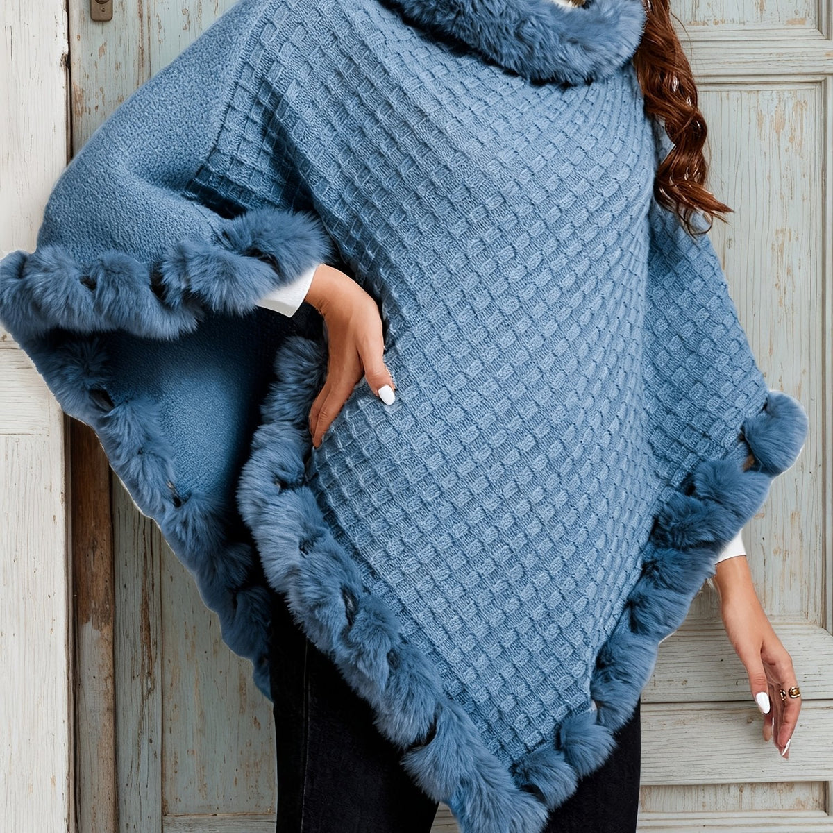 Willow Poncho - Soft Knit with Fur Trim, Elegant for Women