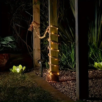 Rustic Hemp Rope LED String Lights Warm White Battery Powered Decorative Lighting for Living Room Bedroom Patio Garden Party Wedding