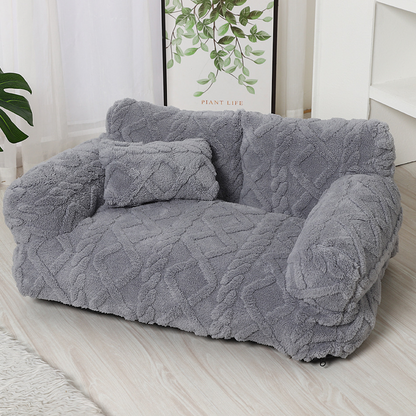 Cama para perro tipo sofá acogedora con borde elevado – Diseño de felpa suave