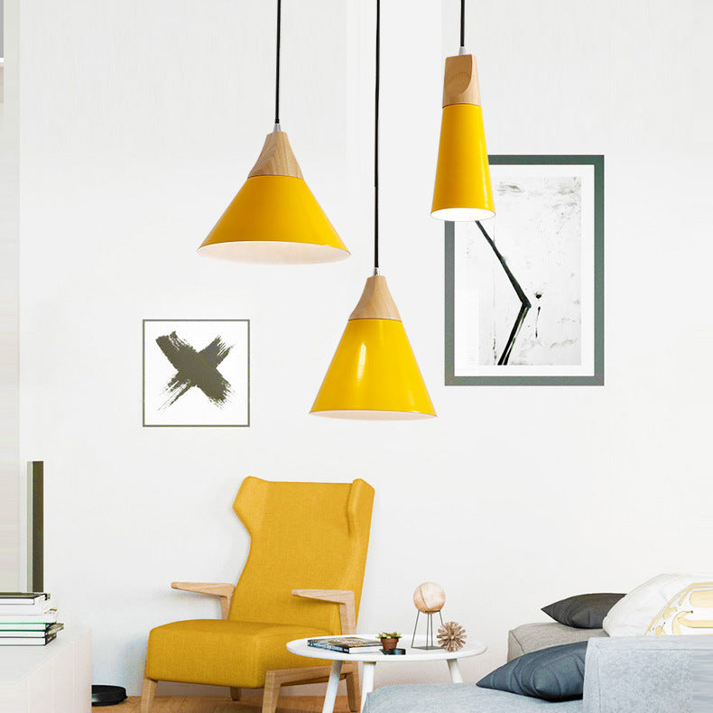 Modern Pendant Light Wood and Aluminum Drum Shade E27 Socket for Kitchen Dining Room Living Room