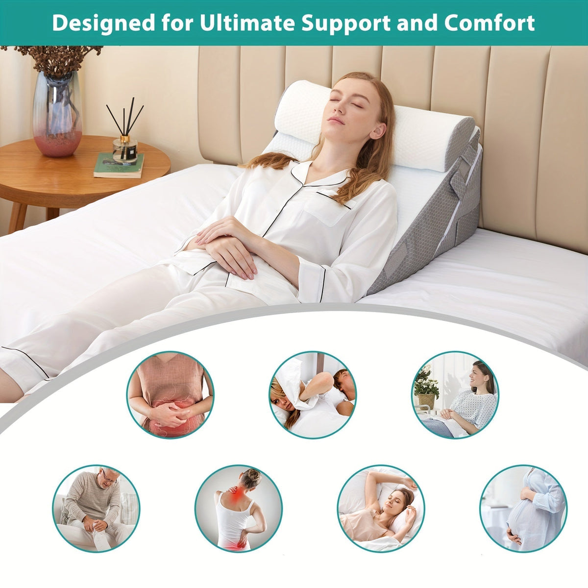 Adjustable Wedge Pillow for Bed – Elevating Support for Back, Legs & Knees with Memory Foam