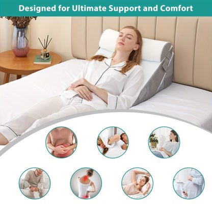 7-in-1 Adjustable Memory Foam Wedge Pillow System for Back Pain, Acid Reflux & Post-Surgery Support