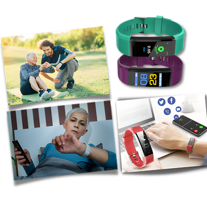 Reloj de seguimiento de salud con monitor de frecuencia cardíaca y presión arterial para adultos mayores | Pantalla LED de fácil lectura | Rastreador de ejercicios recargable por USB