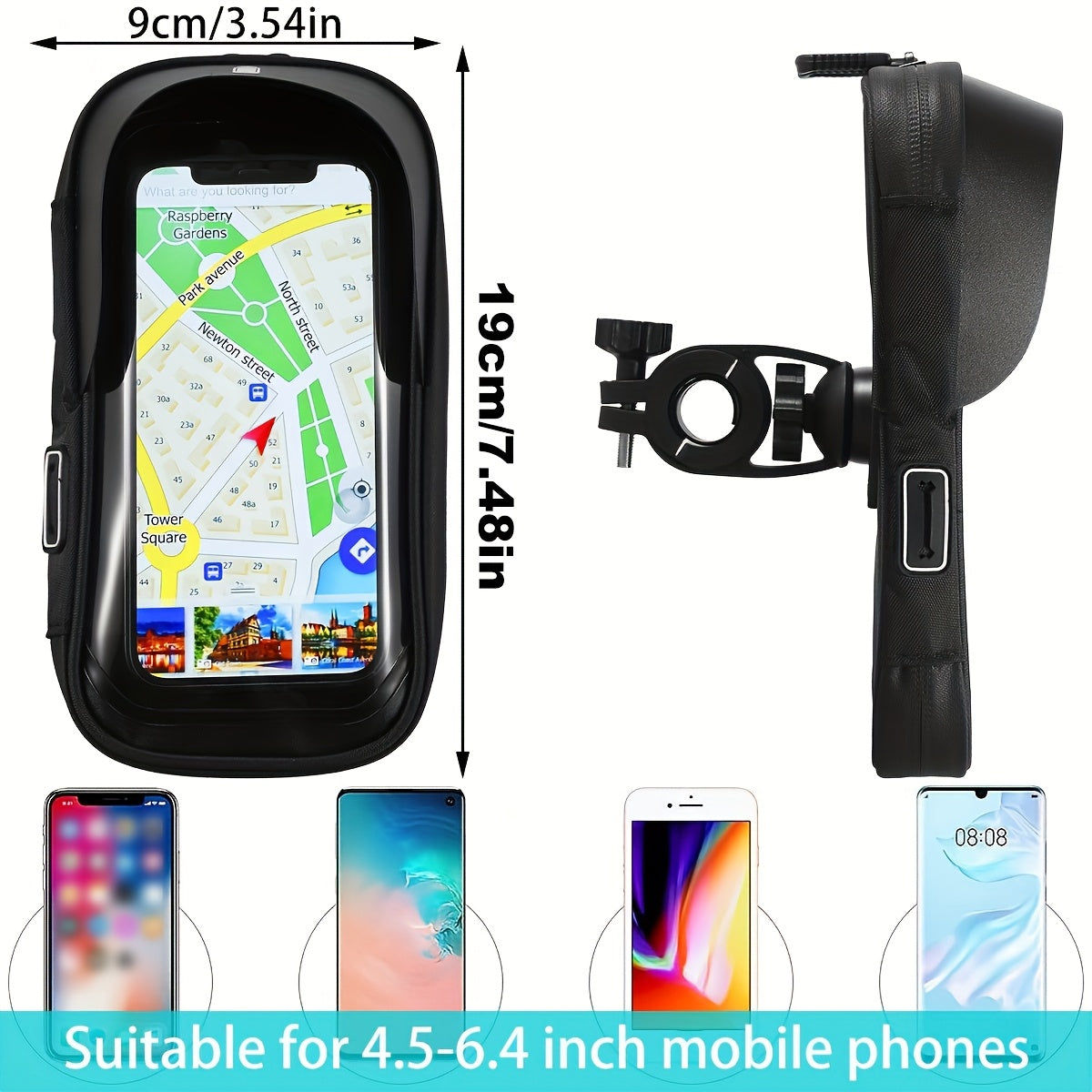 Waterproof Phone Mount for Motorcycle & Bicycle with 360° Rotation | Universal Handlebar Holder for Navigation & Music | Touch-Sensitive