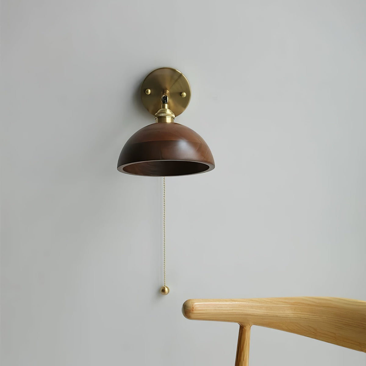 Walnut Wood Wall Sconce for Bedroom Hallway Living Room Ambient Lighting Brass Accent Fixture 6-7 inch Rustic Indoor Lamp Hardwired E26